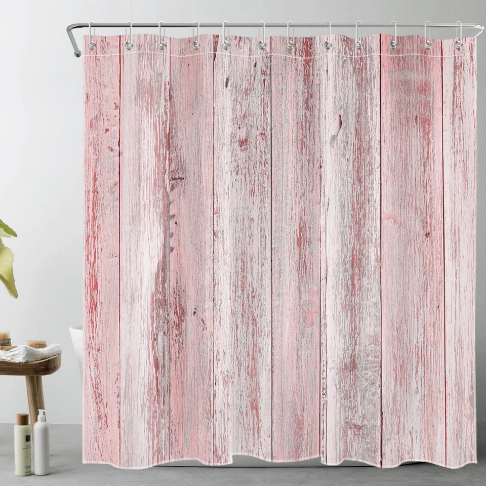 Pink Western Farmhouse Rustic Wood Shower Curtain Bathroom Accessories Set - Image 3 of 4