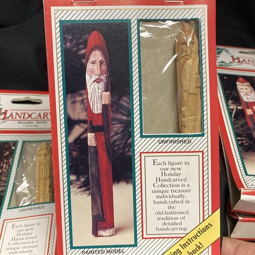 Vintage NOS RTP Matita Babbo Natale in legno intagliato a mano Natale 4-3/4 alta set di -4 - Foto 8 di 8
