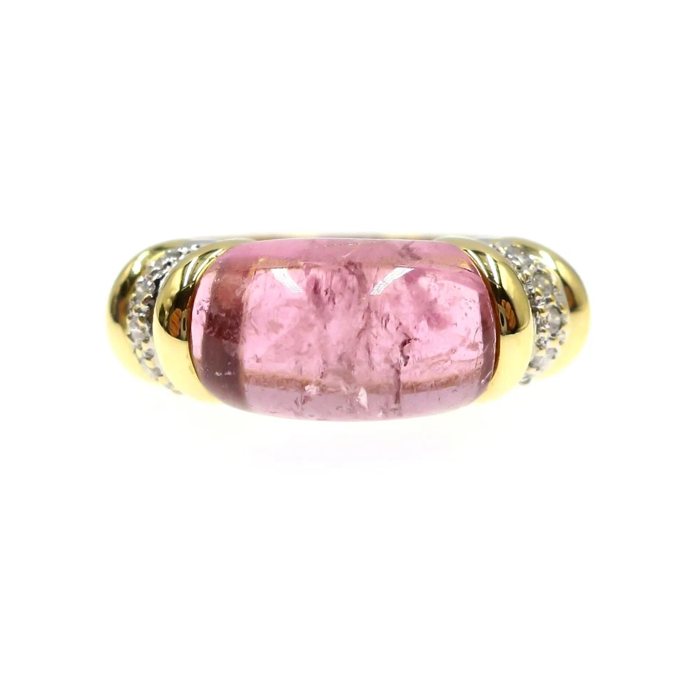 Fabulous 18k Solid Yellow Gold Natural Pink Tourmaline and Diamond Ring Size 6.5 - Image 4 of 4