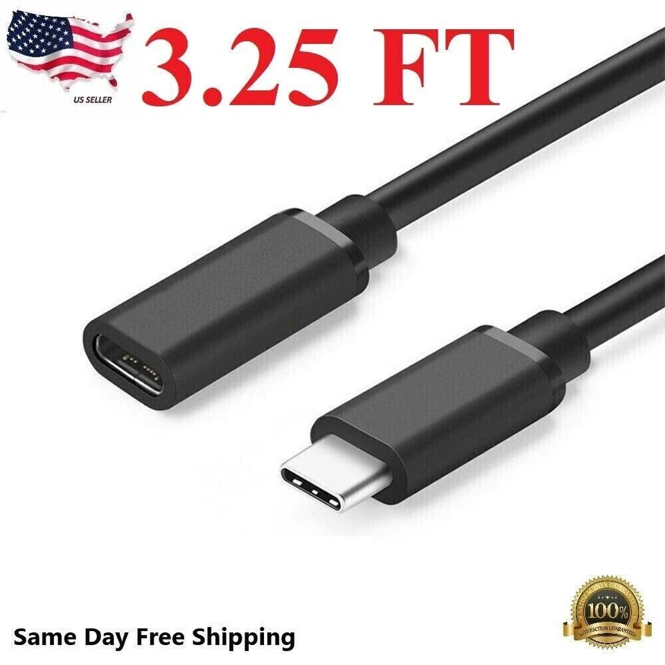 1.3/3.25/6.5 Feet Type C USB 3.1 Male to USB-C Female Extension Data Cable Black - Image 4 of 4