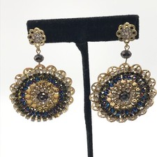 Clear  Multicolor Rhinestone Gold Tone Large Flower Statement Dangle Earrings