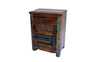 Old Painted Teak Bedside Cabinet Shabby Chic 7101421439707 Ebay