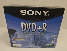 Sony DVD + R 10 Pack Discs With Cases 120 min 4.7 GB Blank New Sealed Blank DVDs