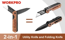 WORKPRO 2-in-1 Folding Knife Utility Knife Quick-Change Box Cutter w/ 10 blades