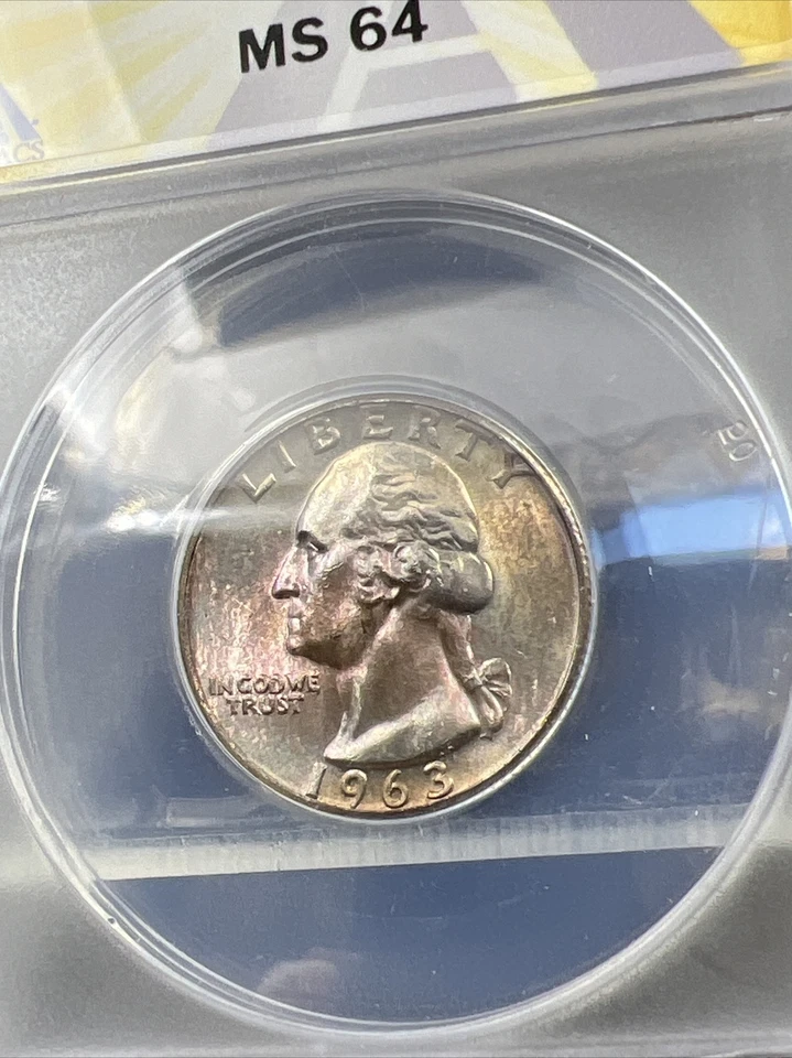 1963 25c Washington Quarter FS-103 DDO MS64 ANACS PQ Rainbow Toned Toner Obverse - Image 4 of 4