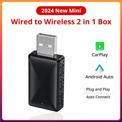 2 in 1 Wireless Carplay Adapter Android Auto Adapter USB Auto Dongle Connect Box