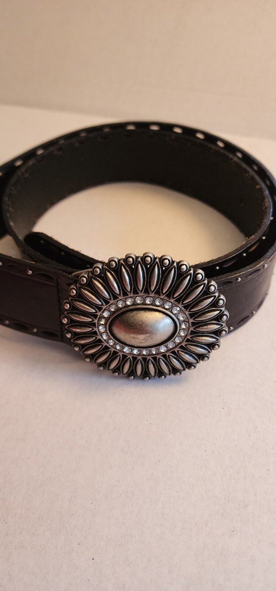 Fossil Brown Leather Belt Womens Sz S Decorative Metal  display picture 3