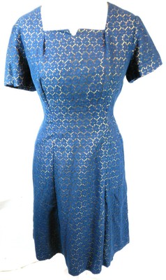 blue and gold cocktail dress