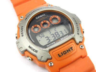 Herren Casio W214H Orange Digitaluhr Alarm - 50m