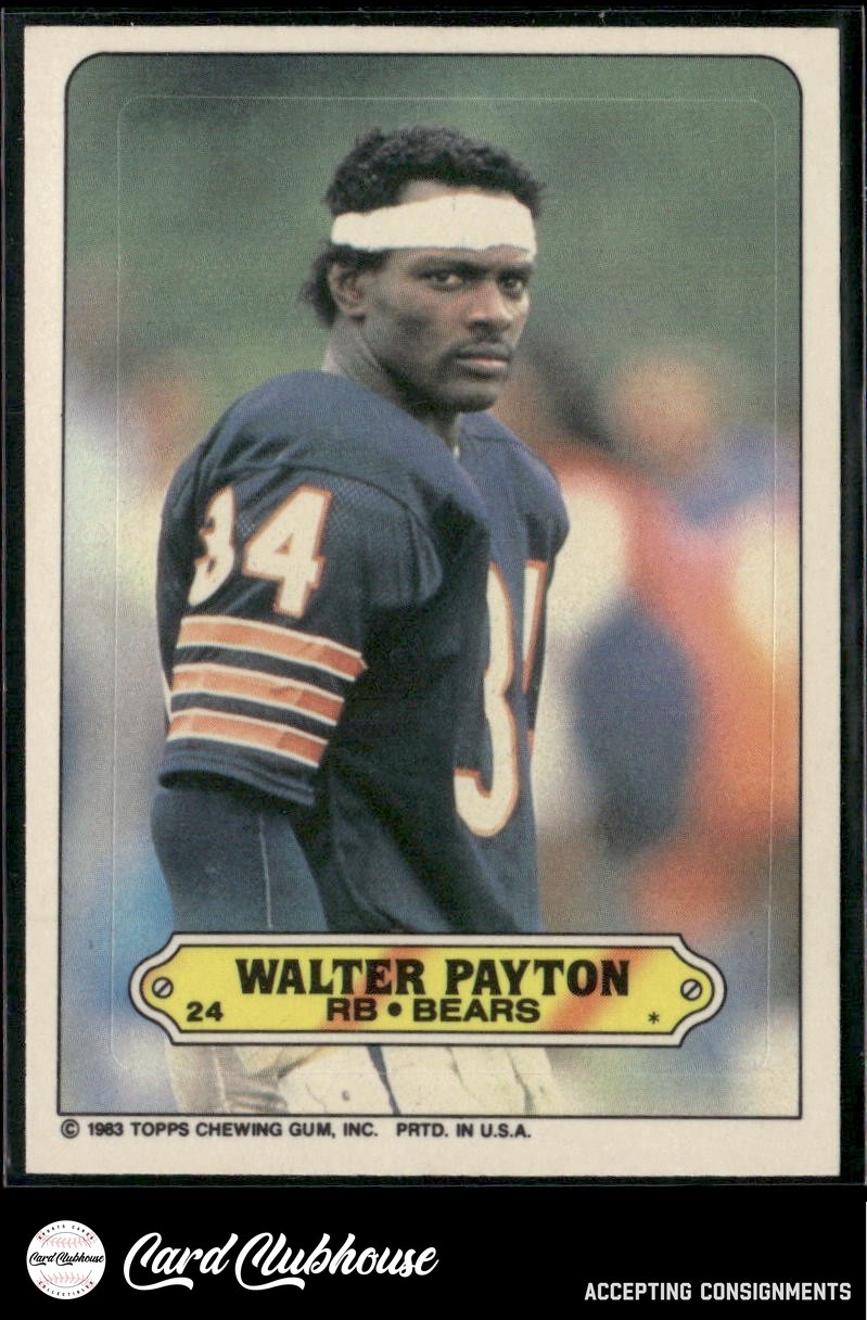 Walter Payton #24 Football Cards 1983 Topps Stickers Insert trading card — raw and PSA graded price guide
