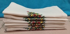 Vintage SET of 6 NAPKINS LINEN HAND EMBROIDERED Christmas Trees Candles Star
