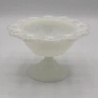 Vintage Anchor Hocking Old Colony Milk Glass Open Lace Footed Compote