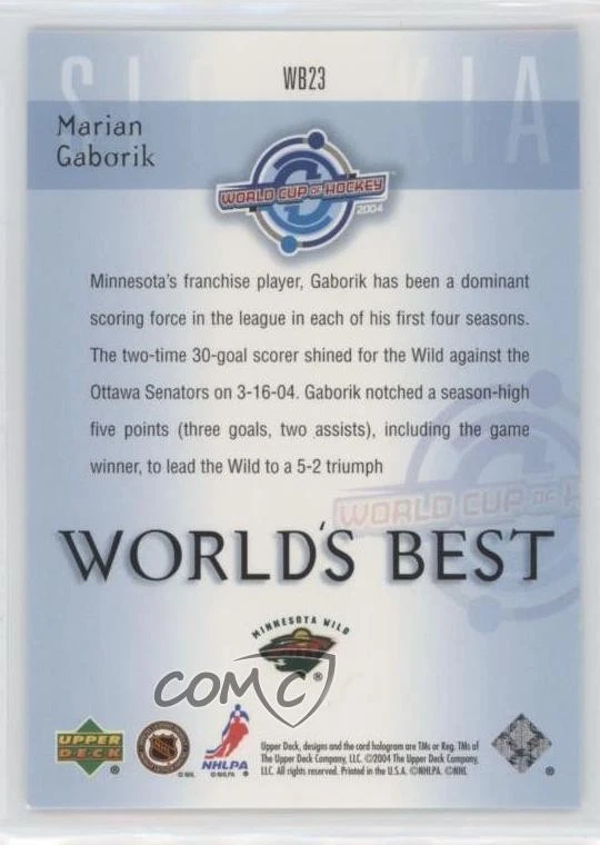2004-05 Upper Deck World's Best Marian Gaborik #WB23 - Image 2 of 2