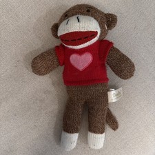 Dan Dee Collector  s Choice Brown Sock Monkey 9" Plush Stuffed Animal Pink Heart