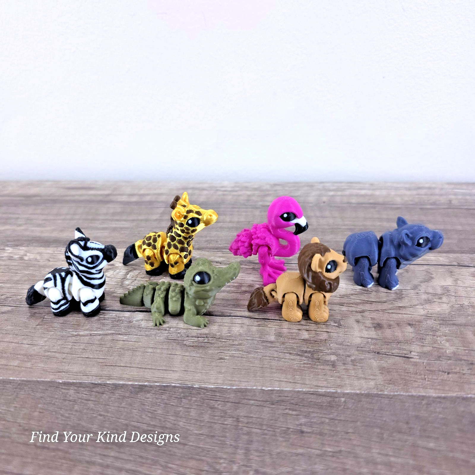 Safari Animal Hatchlings Set 3D Printed Flexi Fidget Toy Gift Articulated Minis