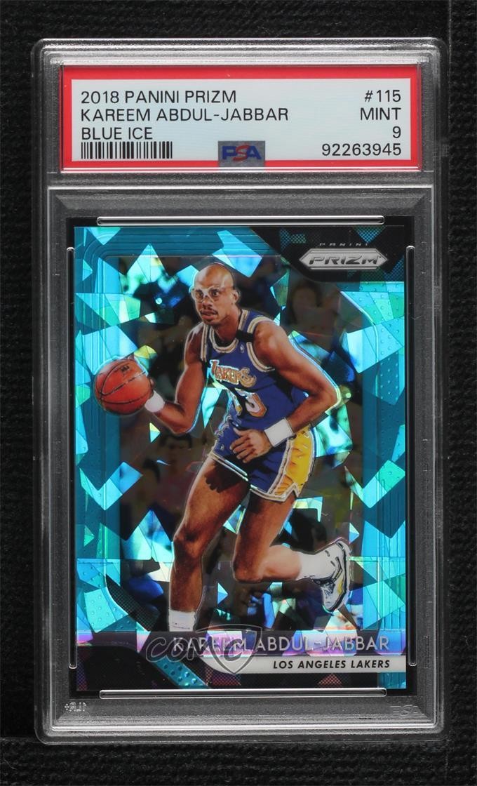 2018-19 Panini Prizm Blue Ice 70/99 Kareem Abdul-Jabbar #115 PSA 9 MINT HOF 14t3
