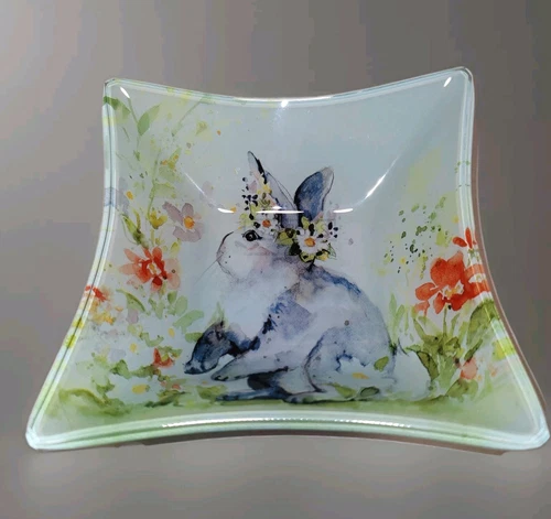 Bunny Candy Dish Glass Trinket Rabbit Spring Decor 208 Park Easter