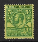 Falklands 1929 5/- Whale & Penguins SG124 Mint Cat£100