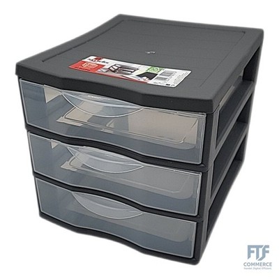 SUNDIS Orgamix, schubladenbox aus Kunststoff, 3 transparente Schubladen im Forma