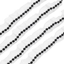 Pleated Lace Ruffle Trim Ribbon 10 Yards 1" Wide White Veil with Black Bead