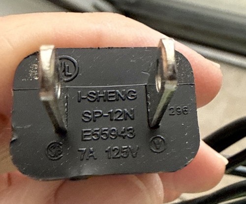 I Sheng 125V 7A Two-Prong Power Cable Cord IS-037A Model E55943 SP-12N Used - Picture 4 of 4