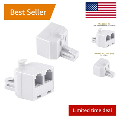 #ad White RJ11 Duplex Wall Jack Adapter Easily Connect Two Devices Simultaneously $16.99