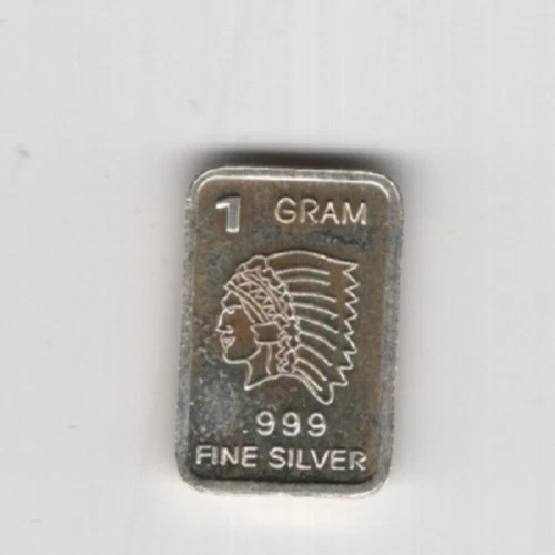 UNITED STATES NATIVE AMERICAN INDIAN HEAD BULLION BAR 1 GRAM .999 FINE SILVER