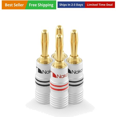 #ad Excel Series 24k Gold Plated Banana Plugs 12 AWG 18 AWG Gauge Size 4mm for ... $25.89