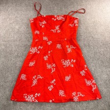 Reformation Red Floral Linen Blend Mini Dress Size 0 Sleeveless Square Neck
