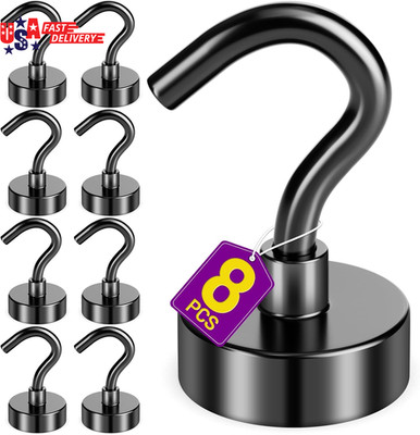 8 Pack Black Magnetic Hooks, 30 LB Neodymium Magnetic Hooks for Cruise Cabins, S