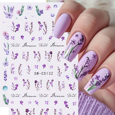 2pcs Purple Lavender Blooming 3D Nail Stickers Spring Summer Floral Nail Art Dec
