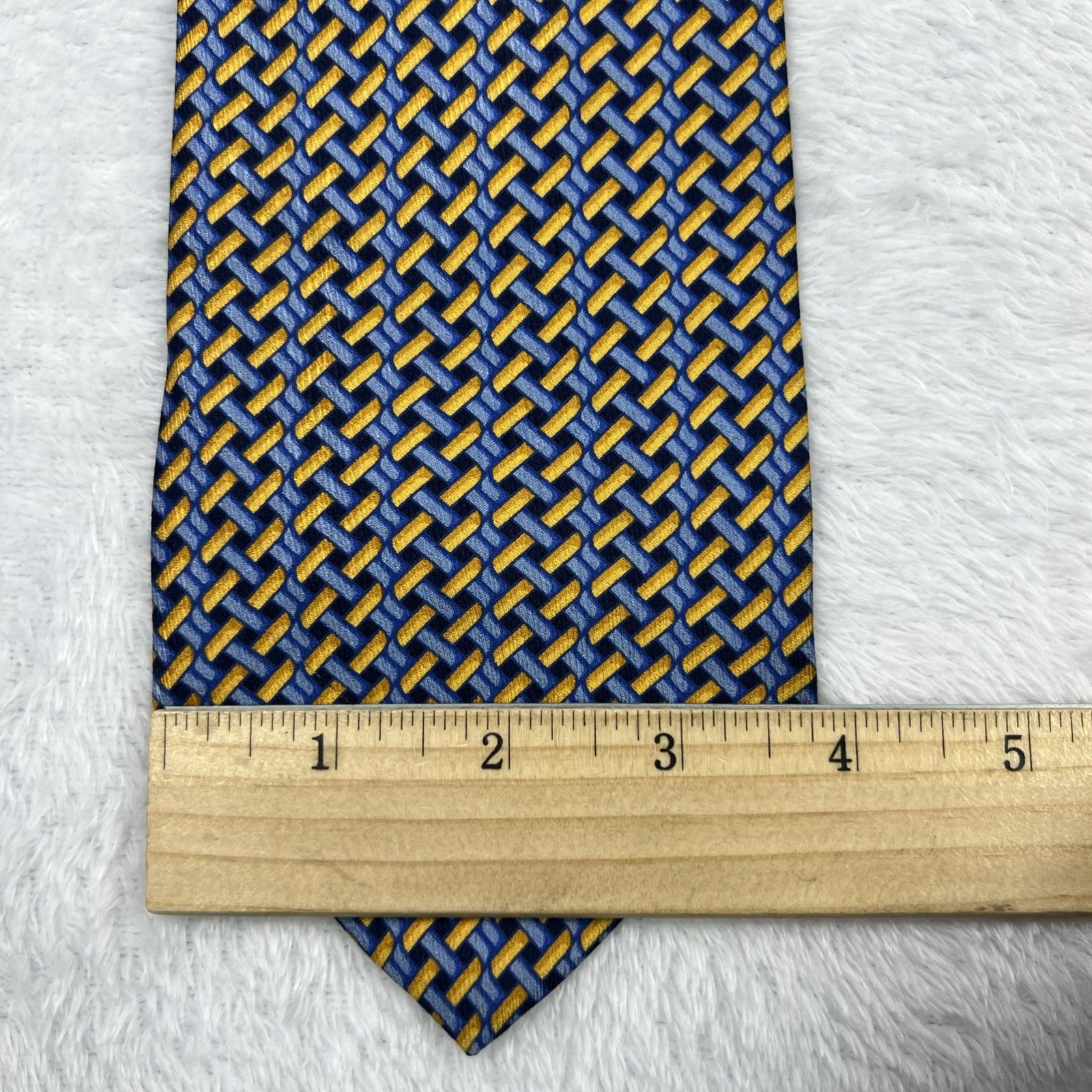 Bolgheri Blue Yellow Geometric Men’s Tie 3.75x58” Silk Made In Italy - product detail image 4
