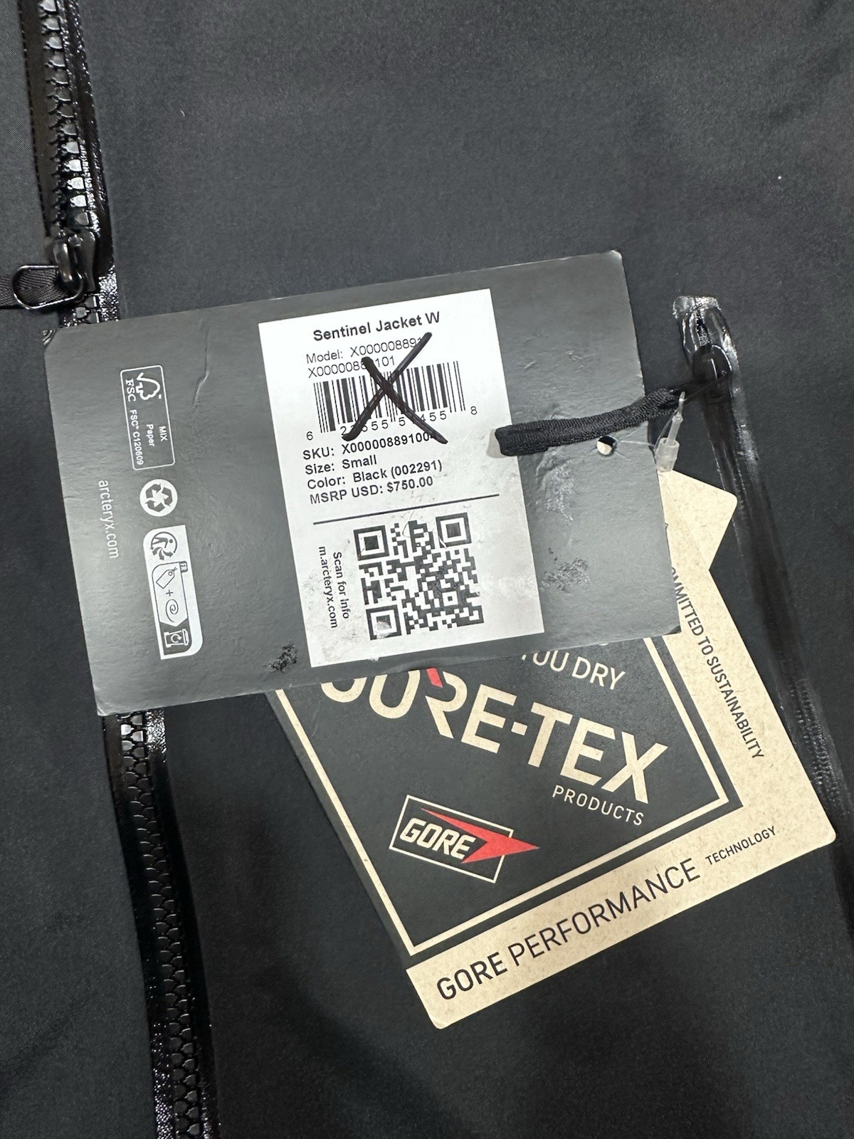 Arc'teryx Sentinel Gore Tex Shell giacca donna taglia small nera nuova con etichetta $750