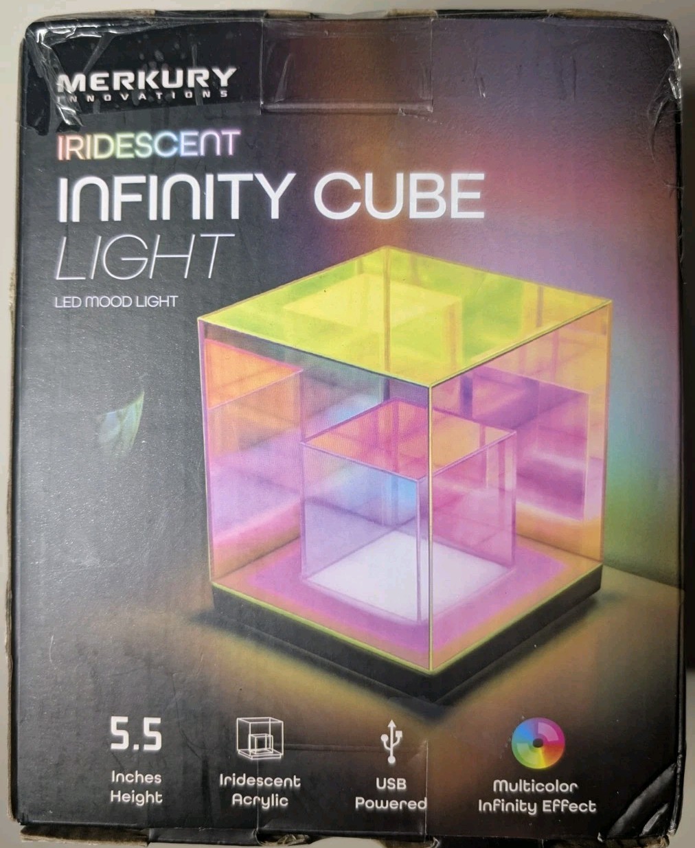 Merkury Innovations Infinity Cube LED Mood Light - Iridescent Effect NEW IN BOX