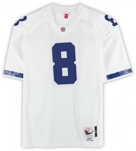 Troy Aikman Cowboys Signed Mitchell & Ness White Sleeves Authentic Jersey w/Insc - Afbeelding 3 van 5