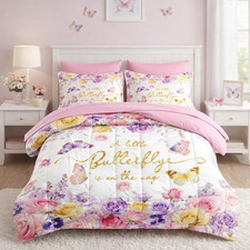 Full Comforter Set with Sheets, 7 Pieces Pink Purple Bedding Bed in a Bag for