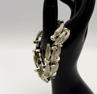 Vintage Silver Tone Stacking Bracelet Textured Statement Jewelry Women's Y2K 90s