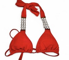 Vintage Y2K rare Pink Syrup triangle bikini halter top gold chain detail S