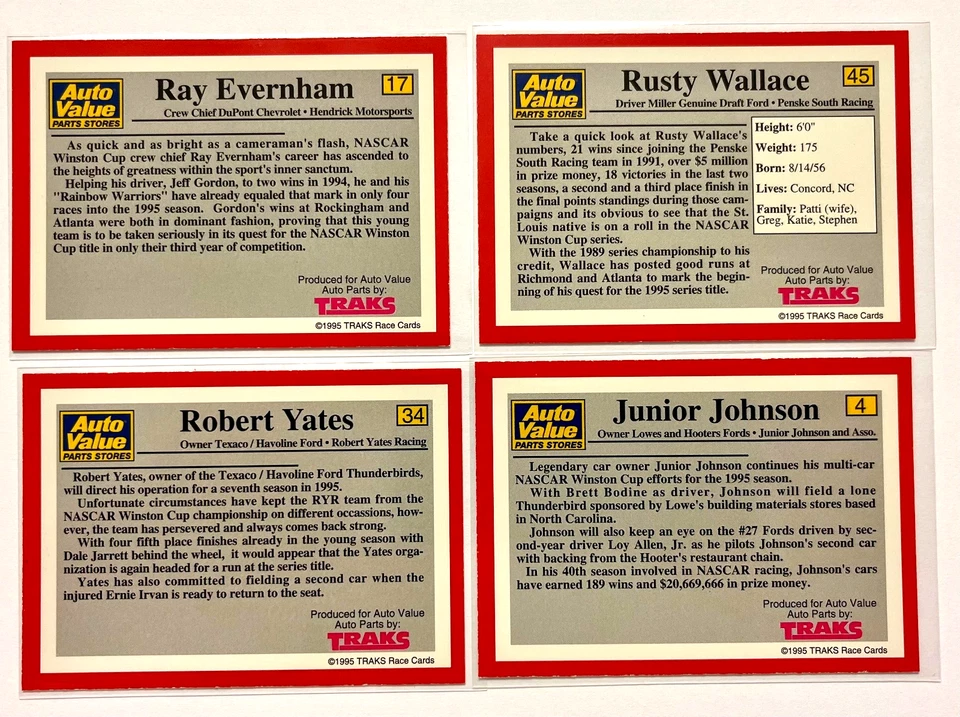 14 NASCAR 1995 Traks Auto Value Parts Store Card Lot Autographed Signed - Image 4 of 4