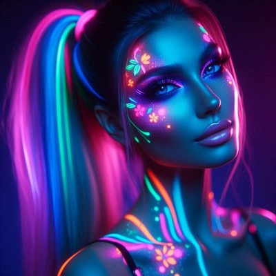 Cyberpunk Wandbild, Neon Frau Portrait, Sci-Fi Gamer Zimmer Deko, AI Digital
