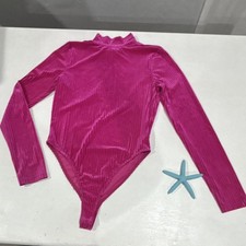 Forever 21 Pink Solid Long Sleeve Mock Neck Bodysuit One Piece Size M
