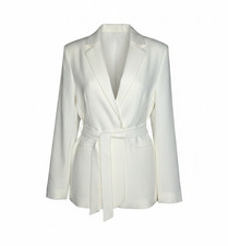 Calvin Klein Women's White Belted Tie-Closure Mid-Length Blazer Jacket Size 10