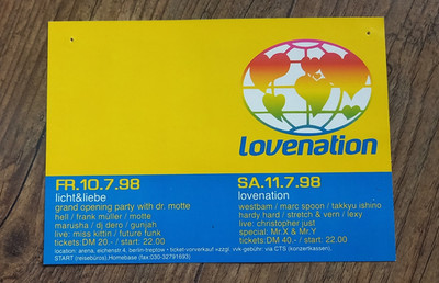 Original Flyer Lovenation Love Parade 1998 Berlin Dr Motte Westbam Marusha