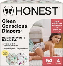 The Honest Company Clean Conscious Disposable Baby Diapers - Size 4, 54 Count