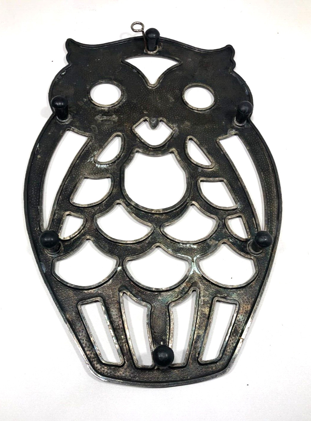 Leonard Silver Plate 10" Owl Trivet Vintage Wall Art Rubber Feet Made In Italy