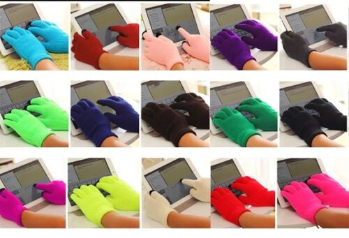 TOUCH SCREEN WINTER KNITTED GLOVES LADIES MENS KIDS FOR SMART PHONE TABLET MAGIC - Picture 1 of 12