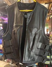 Commando Men's Leather Swat Style Motorcycle Vest Large 2 Holster Pockets