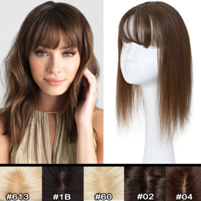 Silk Top Clip In Remy Human Hair Topper Women Hairpiece with Bangs ForLoss Hair