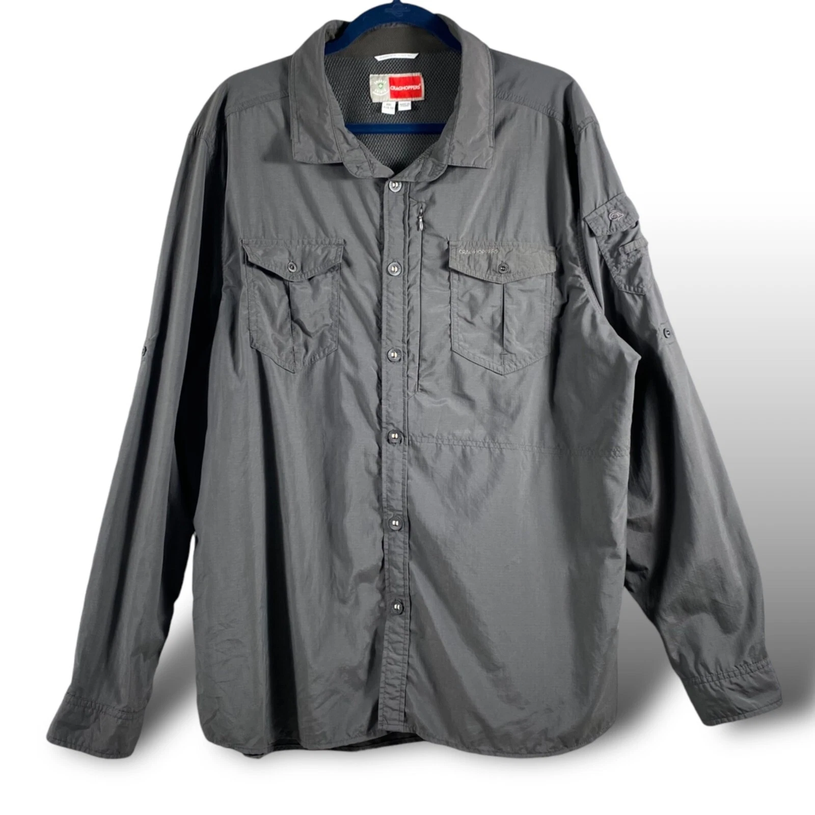 Craghoppers Shirt Mens XXL Grey Nosilife Insect Shield Vented Light Hiking Outdo