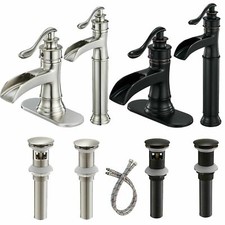 Bathroom Basin Faucet Single Handle Vanity Sink Mixer Tap Waterfall Cover Drain